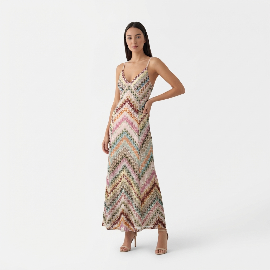 Femme Robe Maxi Imprimé Chevron à Col Halter | Style Vacances