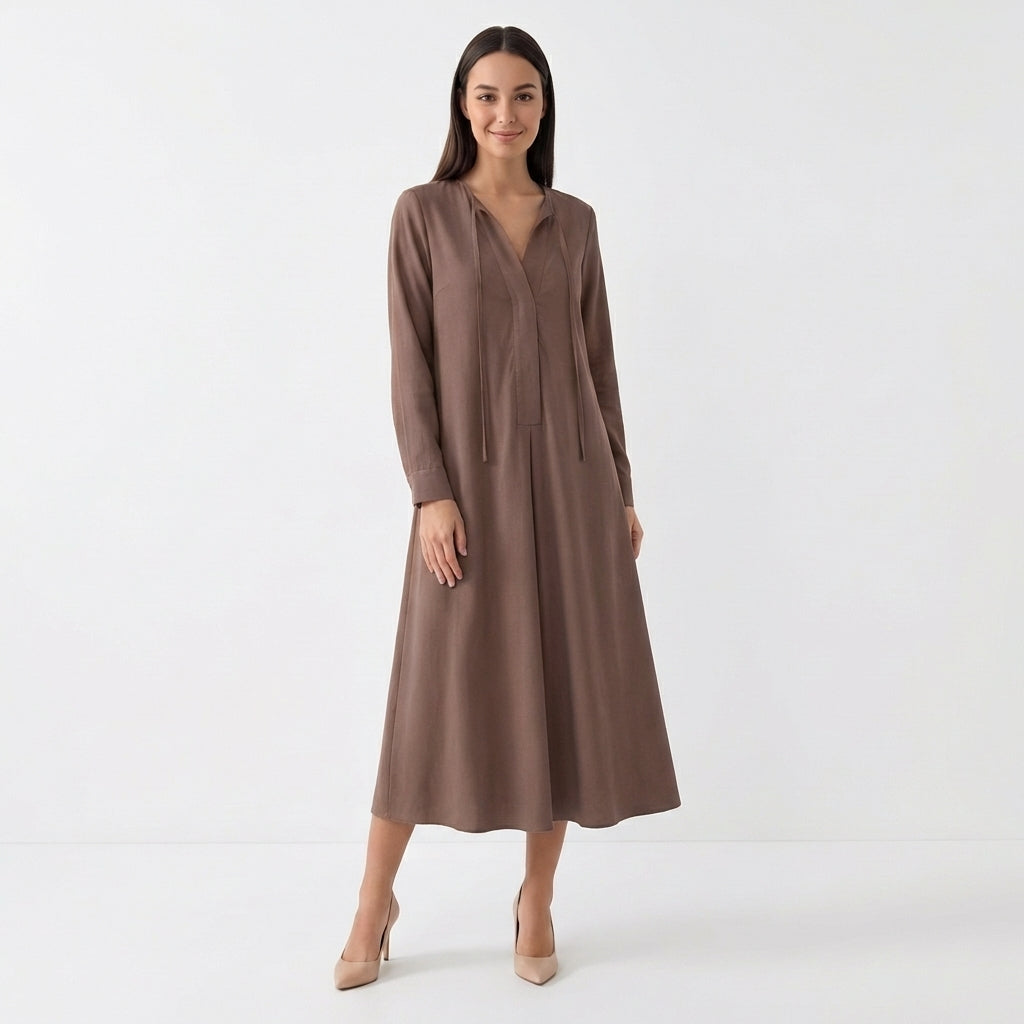 Femme Robe Maxi Fluide à Manches Longues | Style Classique