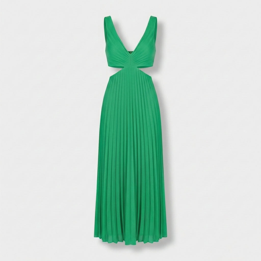 Femme Robe Maxi Plissée à Col V Sans Manches | Style Fête