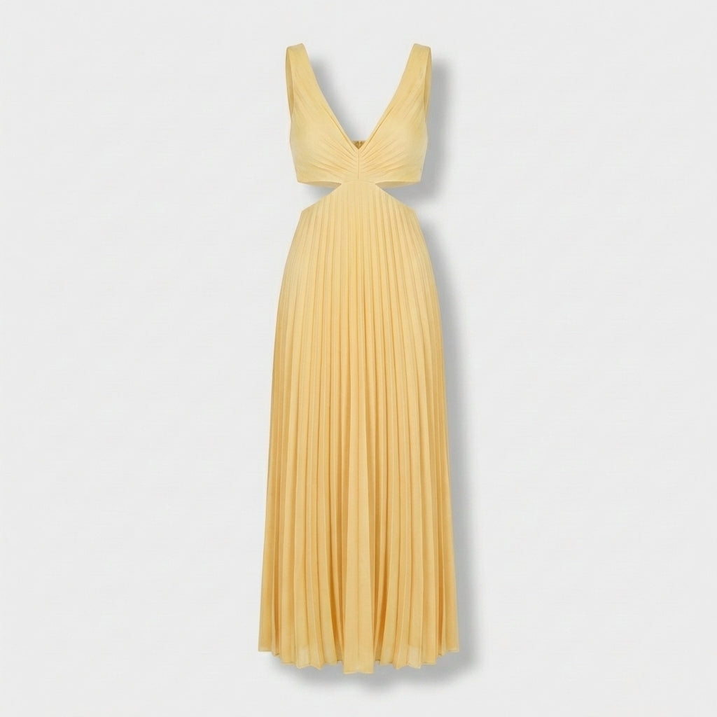 Femme Robe Maxi Plissée à Col V Sans Manches | Style Fête