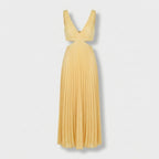 Femme Robe Maxi Plissée à Col V Sans Manches | Style Fête