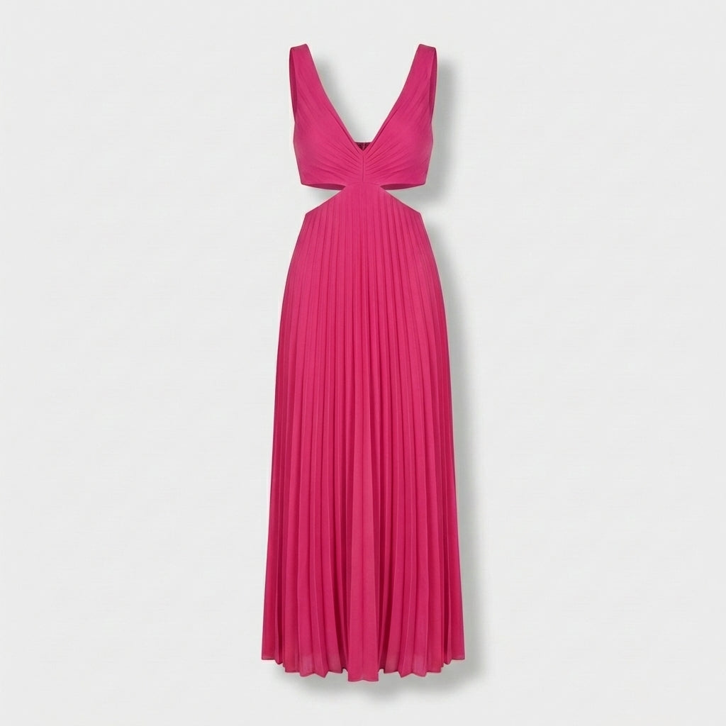 Femme Robe Maxi Plissée à Col V Sans Manches | Style Fête