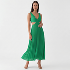 Femme Robe Maxi Plissée à Col V Sans Manches | Style Fête