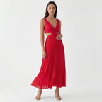 Femme Robe Maxi Plissée à Col V Sans Manches | Style Fête