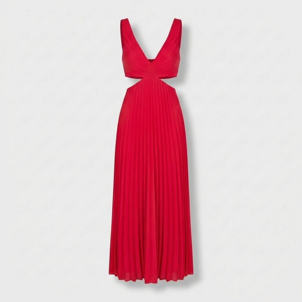 Femme Robe Maxi Plissée à Col V Sans Manches | Style Fête