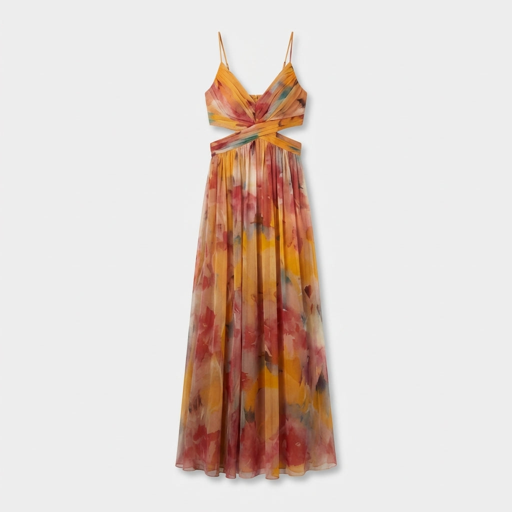Femme Robe Maxi Fluide à Bretelles Spaghetti | Style Fête