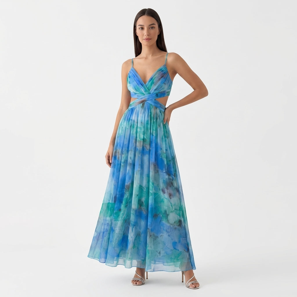 Femme Robe Maxi Fluide à Bretelles Spaghetti | Style Fête