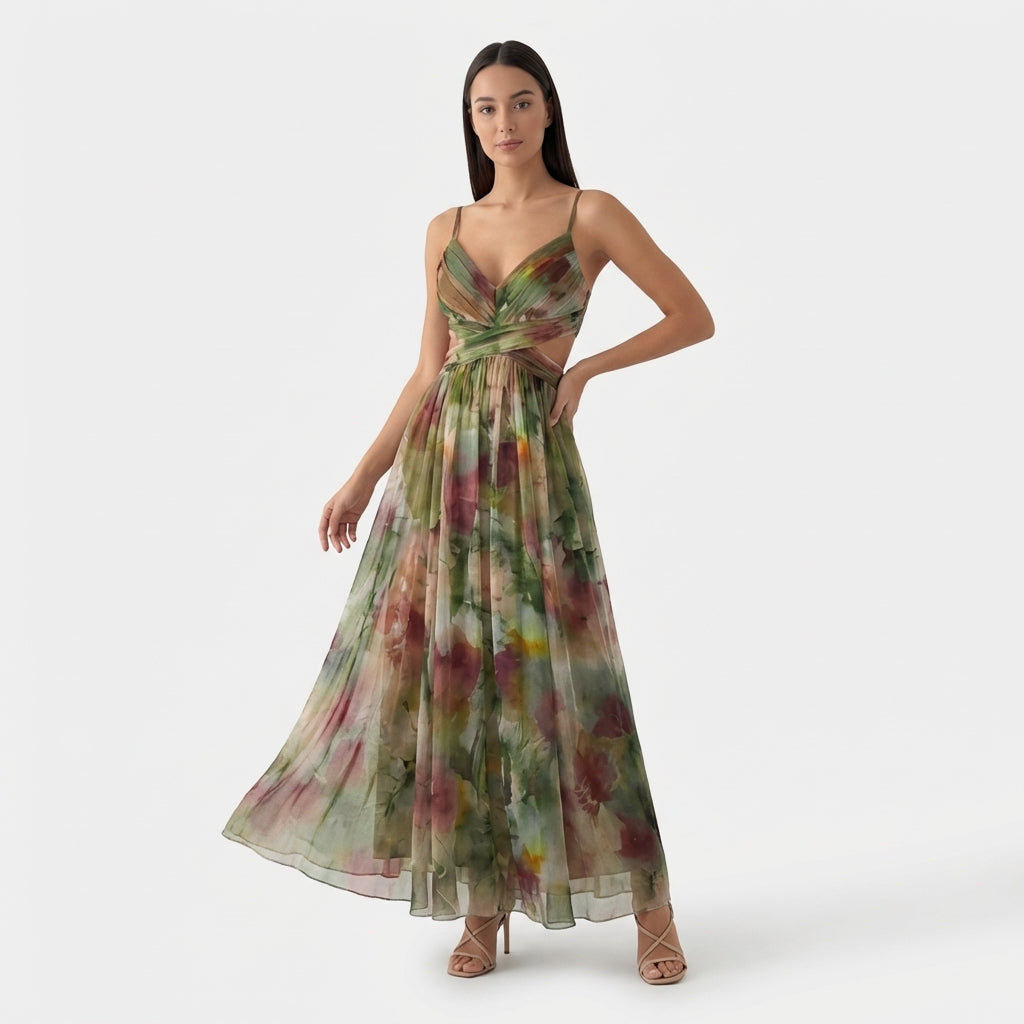 Femme Robe Maxi Fluide à Bretelles Spaghetti | Style Fête