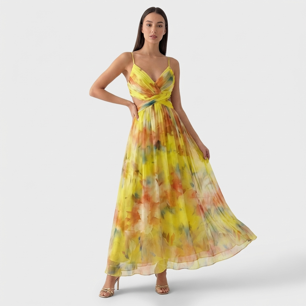 Femme Robe Maxi Fluide à Bretelles Spaghetti | Style Fête