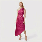 Rivaclo | Women's One-Shoulder Pleated Midi Dress – Asymmetrical Silhouette