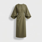 Rivaclo | Women's Midi Wrap Dress with Round Neck – Wide Sleeves