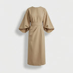 Rivaclo | Women's Midi Wrap Dress with Round Neck – Wide Sleeves