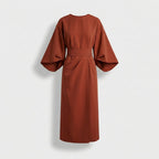 Rivaclo | Women's Midi Wrap Dress with Round Neck – Wide Sleeves