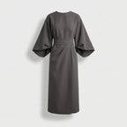 Rivaclo | Women's Midi Wrap Dress with Round Neck – Wide Sleeves
