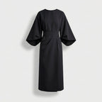 Rivaclo | Women's Midi Wrap Dress with Round Neck – Wide Sleeves