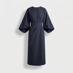 Rivaclo | Women's Midi Wrap Dress with Round Neck – Wide Sleeves