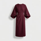 Rivaclo | Women's Midi Wrap Dress with Round Neck – Wide Sleeves