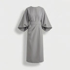 Rivaclo | Women's Midi Wrap Dress with Round Neck – Wide Sleeves