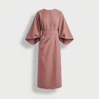 Rivaclo | Women's Midi Wrap Dress with Round Neck – Wide Sleeves