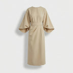 Rivaclo | Women's Midi Wrap Dress with Round Neck – Wide Sleeves