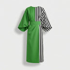 Rivaclo | Women's Midi Wrap Dress with Round Neck – Wide Sleeves
