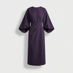 Rivaclo | Women's Midi Wrap Dress with Round Neck – Wide Sleeves