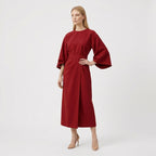 Rivaclo | Women's Midi Wrap Dress with Round Neck – Wide Sleeves