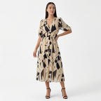 Rivaclo | Women's Floral Midi Dress – Puff Sleeves