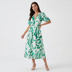 Rivaclo | Women's Floral Midi Dress – Puff Sleeves