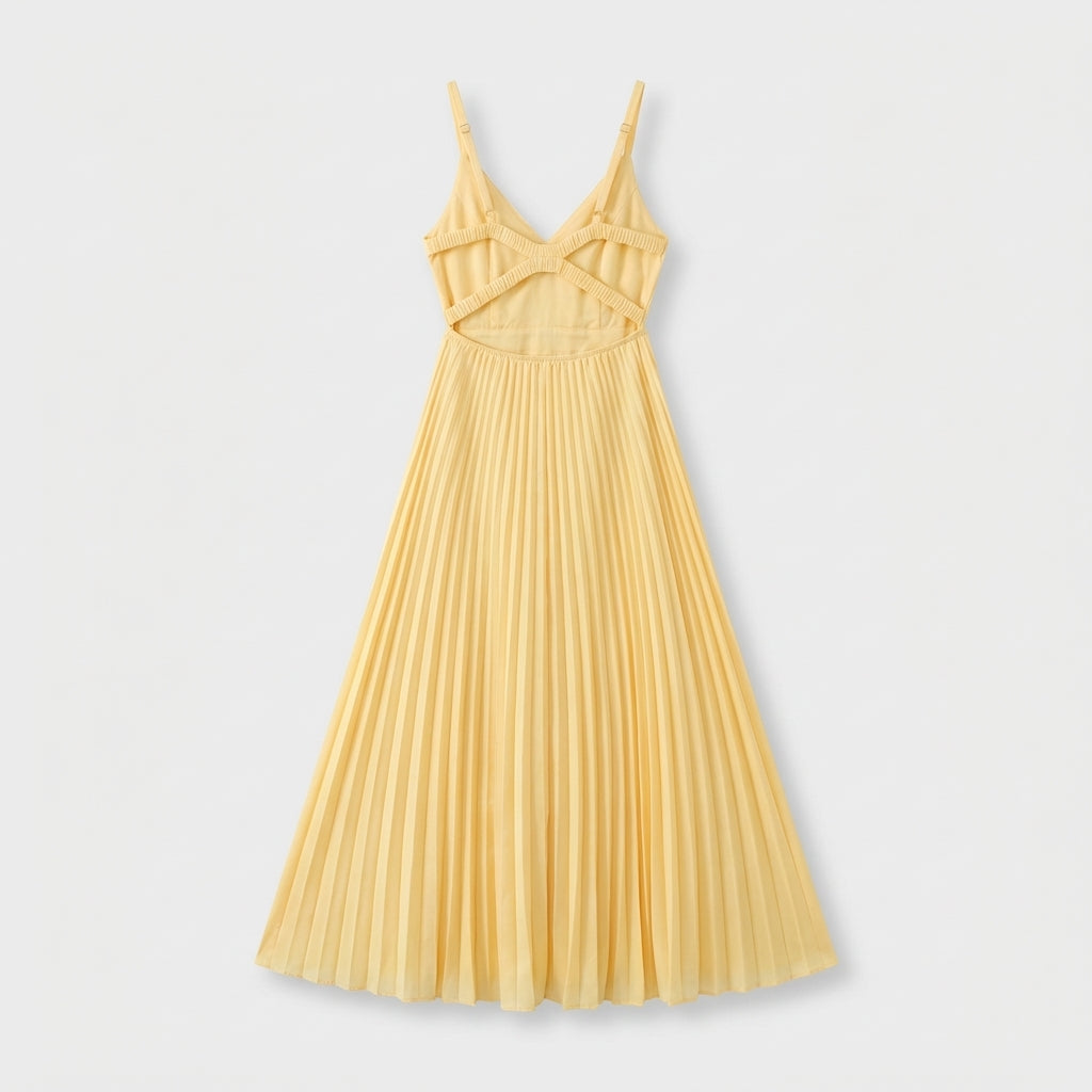 Rivaclo | Women's Fluid Pleated Midi Dress – V-Neck Silhouette