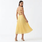 Rivaclo | Women's Fluid Pleated Midi Dress – V-Neck Silhouette