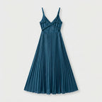 Rivaclo | Women's Fluid Pleated Midi Dress – V-Neck Silhouette