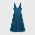 Rivaclo | Women's Fluid Pleated Midi Dress – V-Neck Silhouette