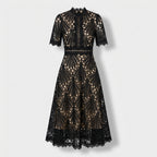 Rivaclo | Femme Robe Midi en Dentelle Florale – Col Montant