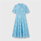 Rivaclo | Femme Robe Midi en Dentelle Florale – Col Montant