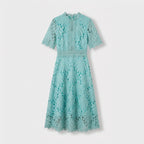 Rivaclo | Femme Robe Midi en Dentelle Florale – Col Montant