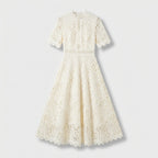 Rivaclo | Femme Robe Midi en Dentelle Florale – Col Montant