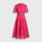 Rivaclo | Femme Robe Midi en Dentelle Florale – Col Montant