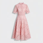 Rivaclo | Femme Robe Midi en Dentelle Florale – Col Montant