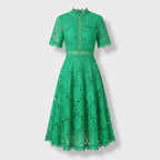 Rivaclo | Femme Robe Midi en Dentelle Florale – Col Montant