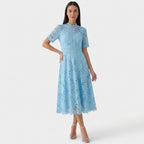 Rivaclo | Femme Robe Midi en Dentelle Florale – Col Montant