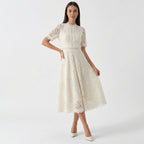 Rivaclo | Femme Robe Midi en Dentelle Florale – Col Montant