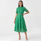 Rivaclo | Femme Robe Midi en Dentelle Florale – Col Montant