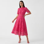 Rivaclo | Femme Robe Midi en Dentelle Florale – Col Montant
