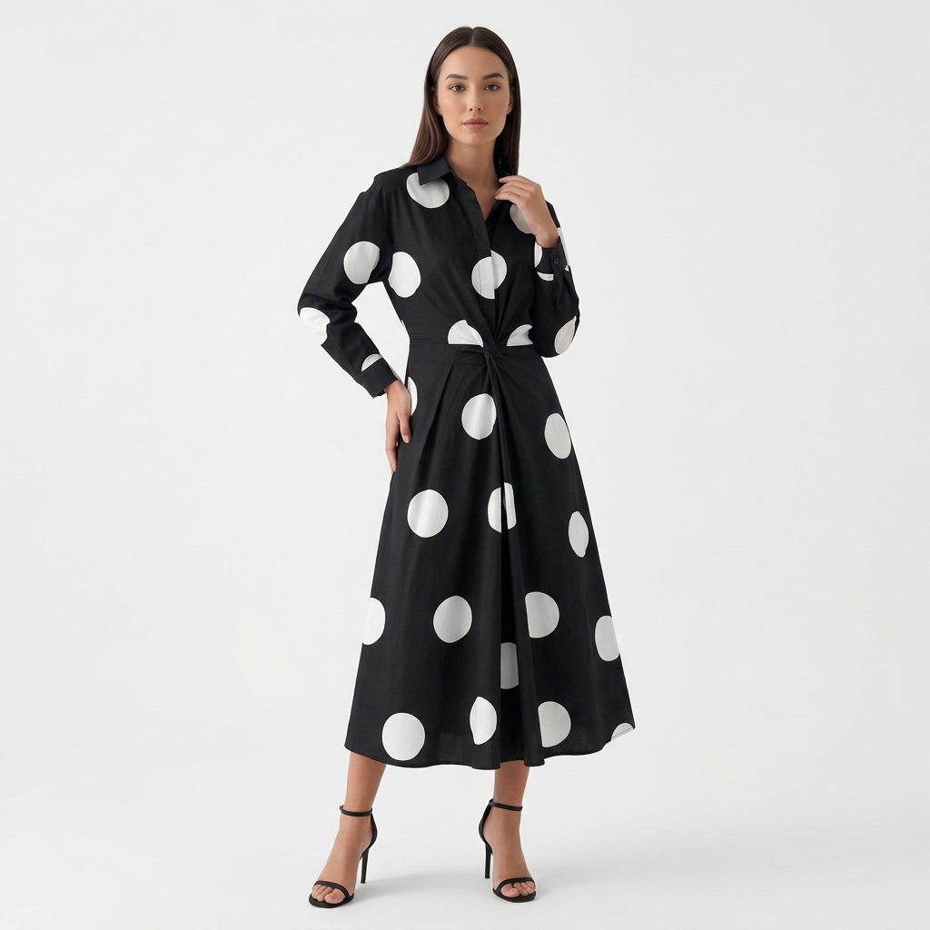 Rivaclo | Femme Robe Maxi à Col V – Motif à Pois