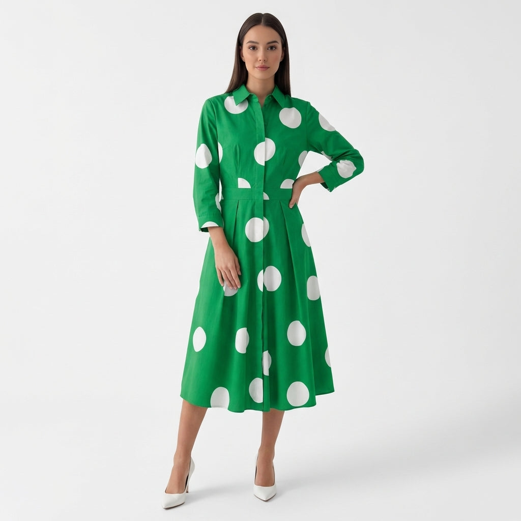 Rivaclo | Femme Robe Maxi à Col V – Motif à Pois