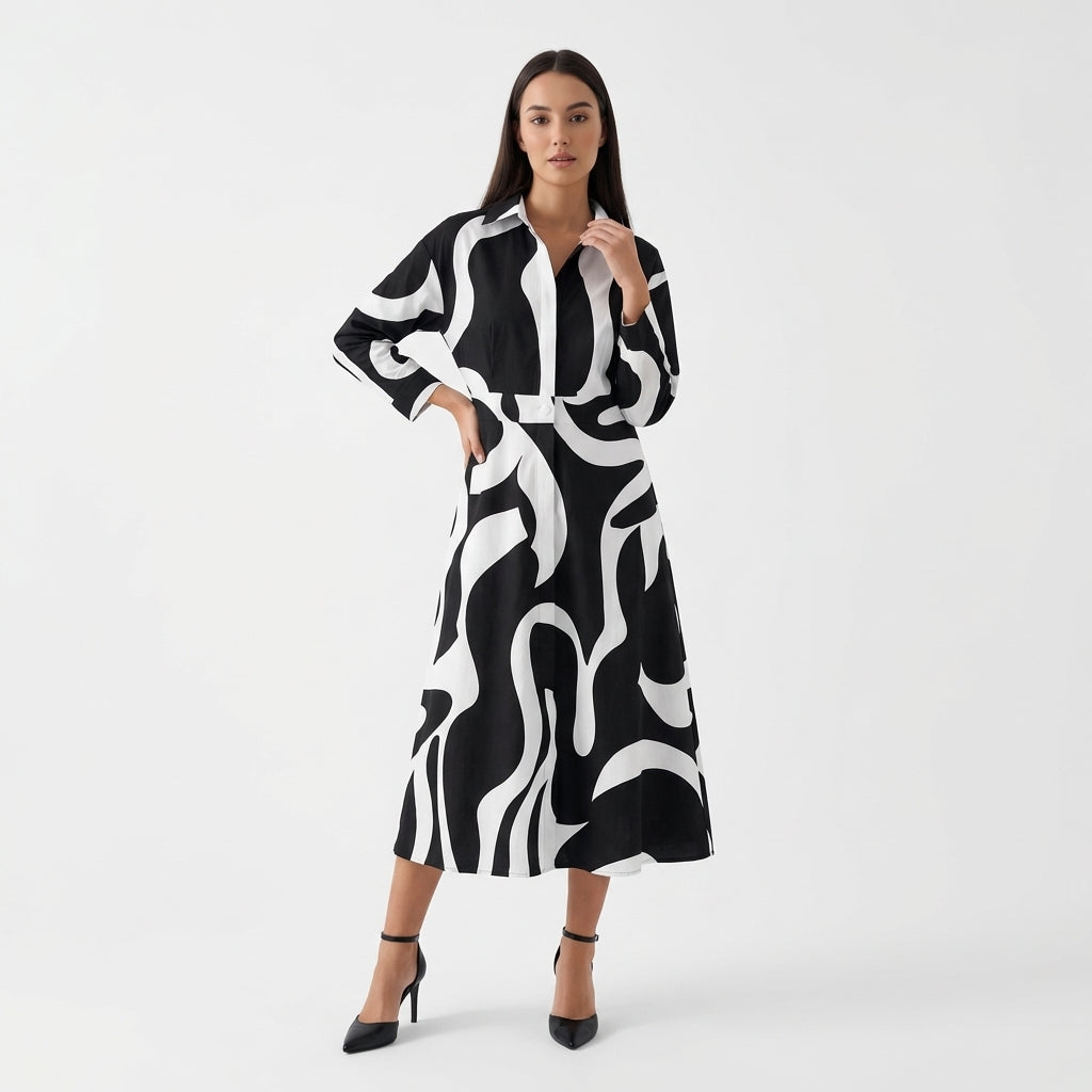Rivaclo | Femme Robe Maxi à Col V – Motif à Pois