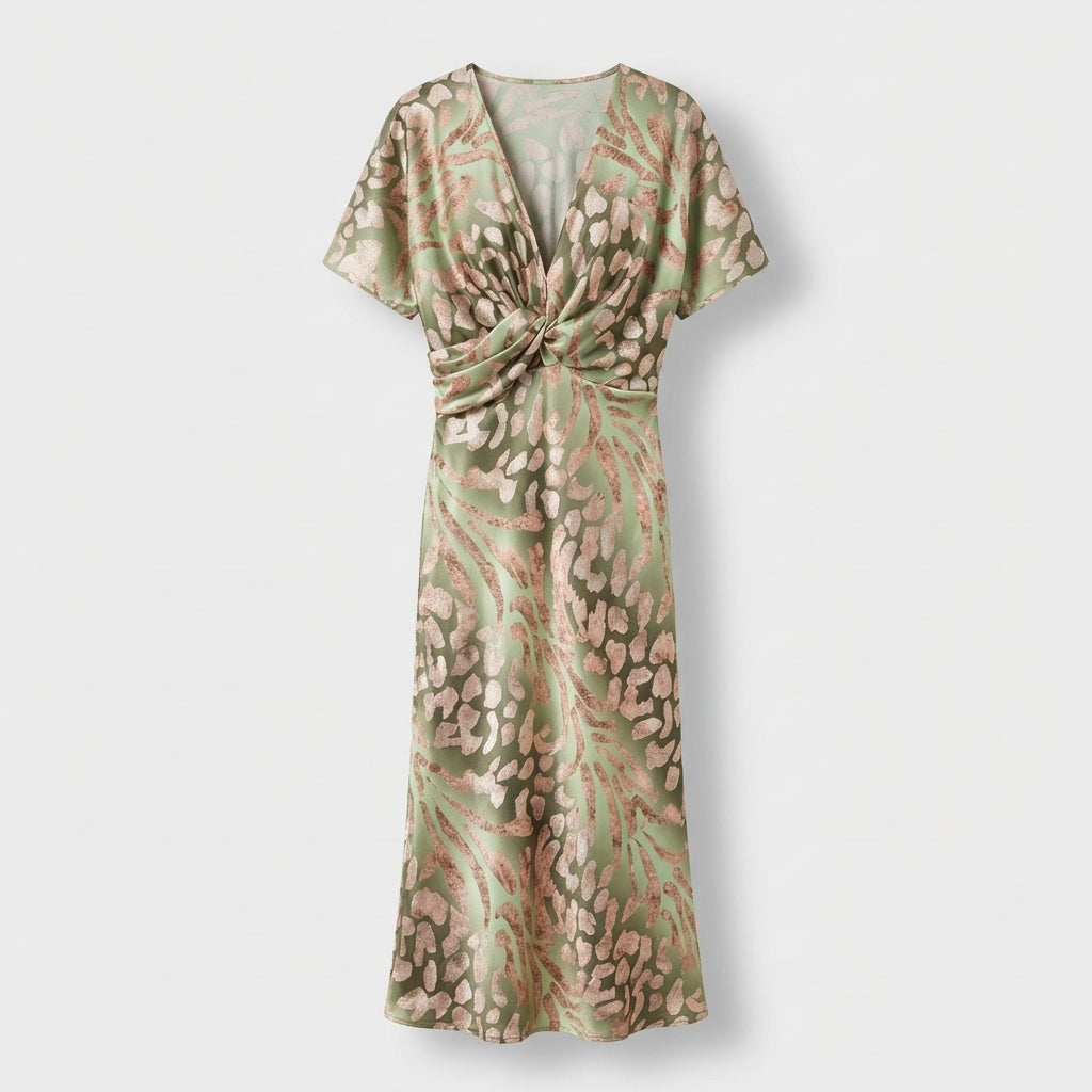 Rivaclo | Femme Robe Maxi Imprimée à Décolleté V Profond – Manches Courtes