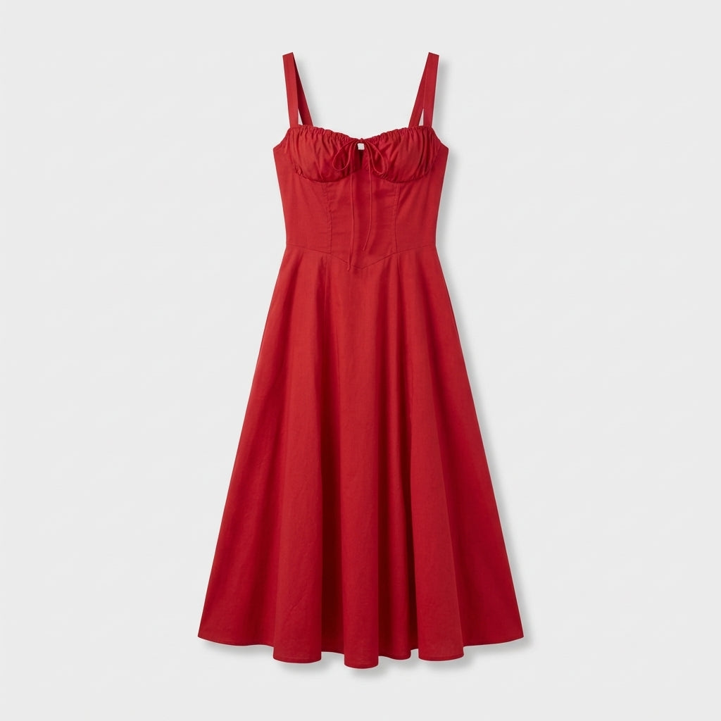 Rivaclo | Femme Robe Midi Ajustée à Col Carré – Silhouette Sans Manches