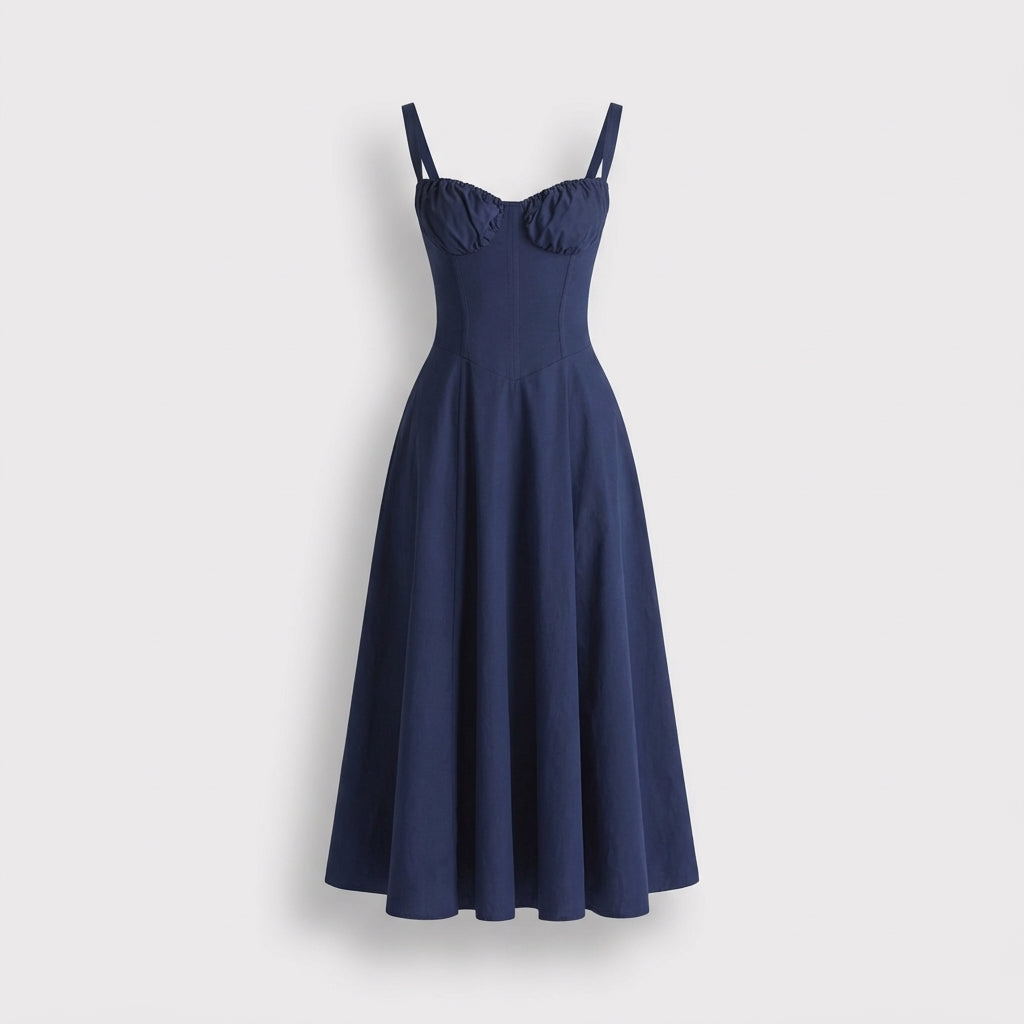 Rivaclo | Femme Robe Midi Ajustée à Col Carré – Silhouette Sans Manches